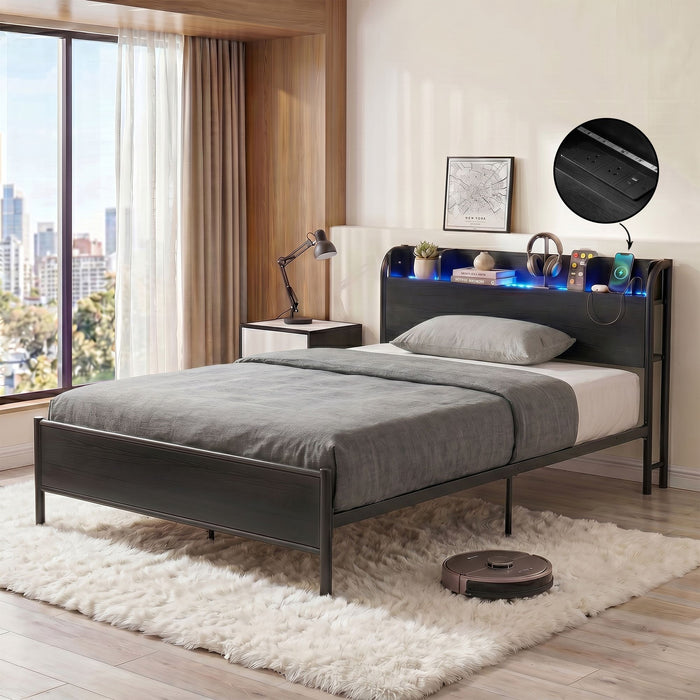Artiss Bed Frame Single Size with Storage Shelf Headboard Charging Station GRID
