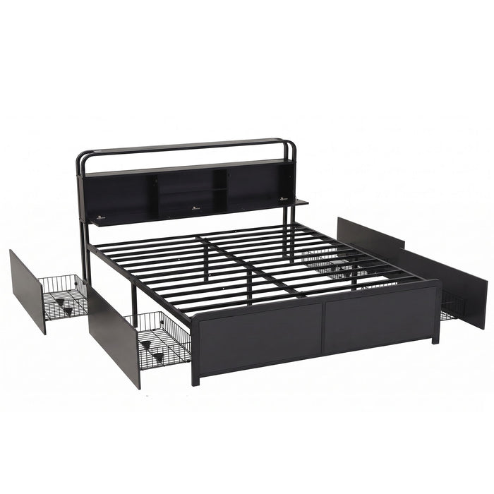Artiss King Metal Bed Frame 4 Drawers Hidden Storage Headboard HEDY