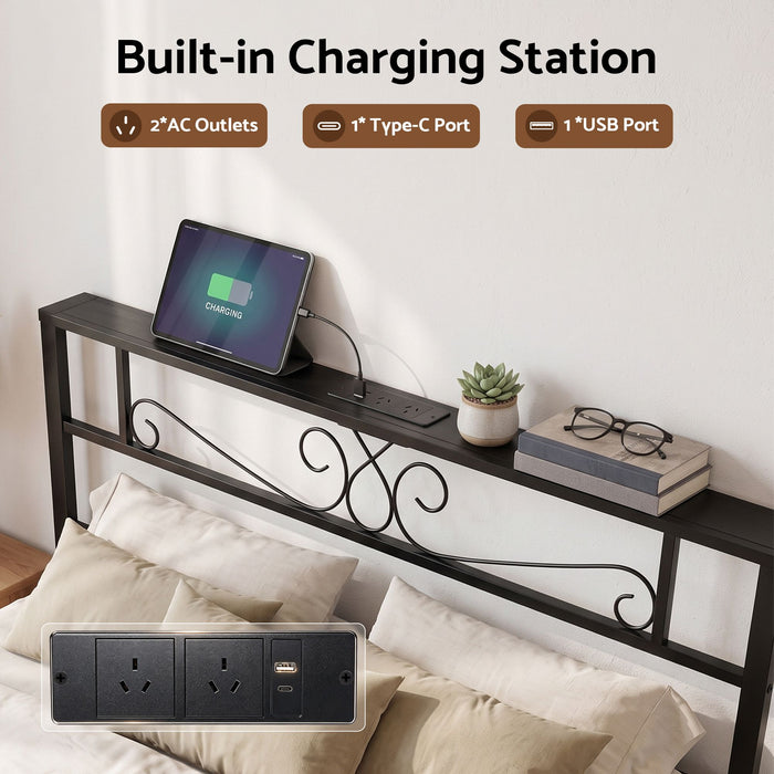 Artiss Queen Bed Frame with Charging Station & Storage Drawers Metal