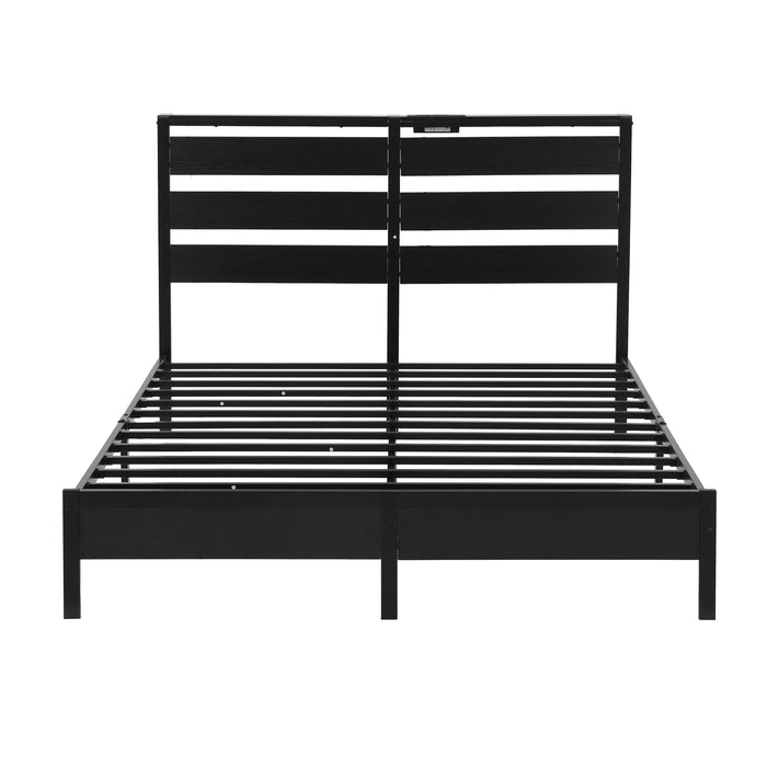 Artiss Bed Frame Queen Size LED Metal Bed Base with Charging Station
