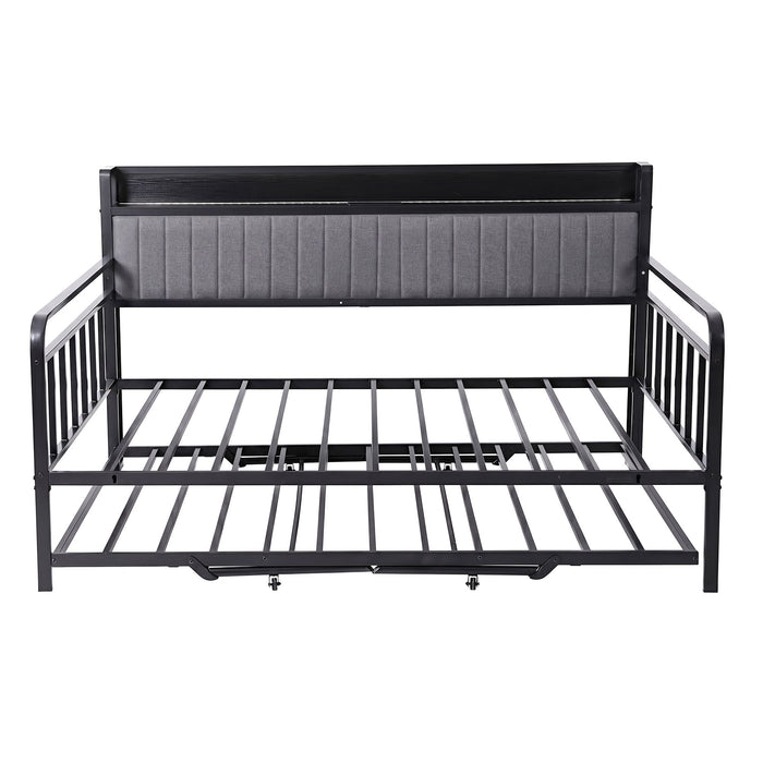 Artiss Bed Frame King Single LED Metal Trundle Daybed with Charging Station TURN