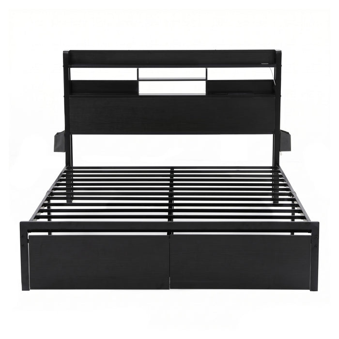 Artiss Bed Frame Double with Charging Station Storage Organizer Drawers LED ZAC
