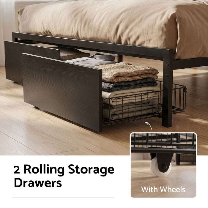 Artiss Bed Frame Double with Charging Station Storage Organizer Drawers LED ZAC