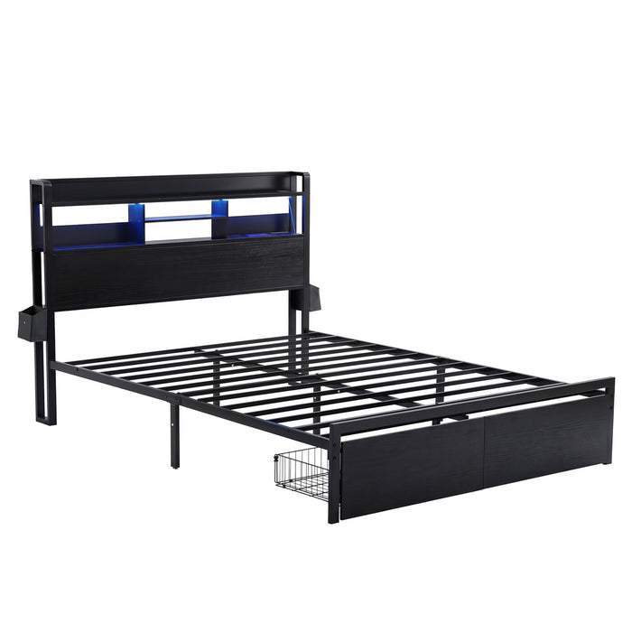 Artiss Bed Frame King with Charging Station Storage Organizer Drawers LED ZAC