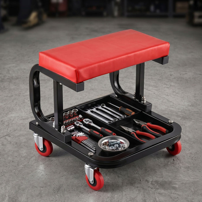 Giantz Creeper Seat Rolling Mechanic Stool with Tool Tray Heavy Duty 36x36cm