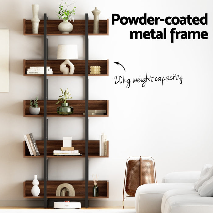 Artiss Bookshelf 5-Tier Bookcase Display Shelves Metal Storage Stand Rack Walnut