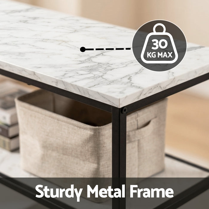Artiss Console Table Marble Effect 3-Tier Sofa Entryway Side Table 90CM White