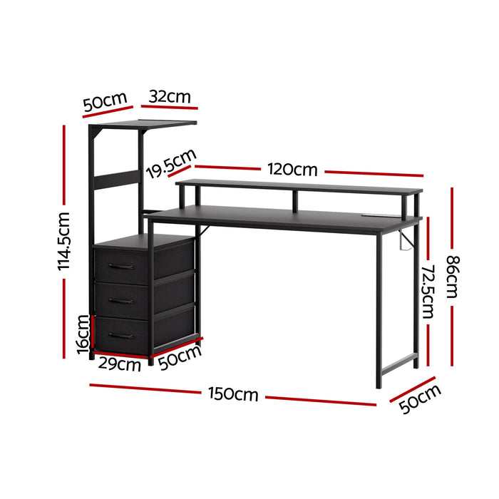 Artiss 145cm L Shaped Gaming Desk Computer Desk with LED Lights & Power Outlets