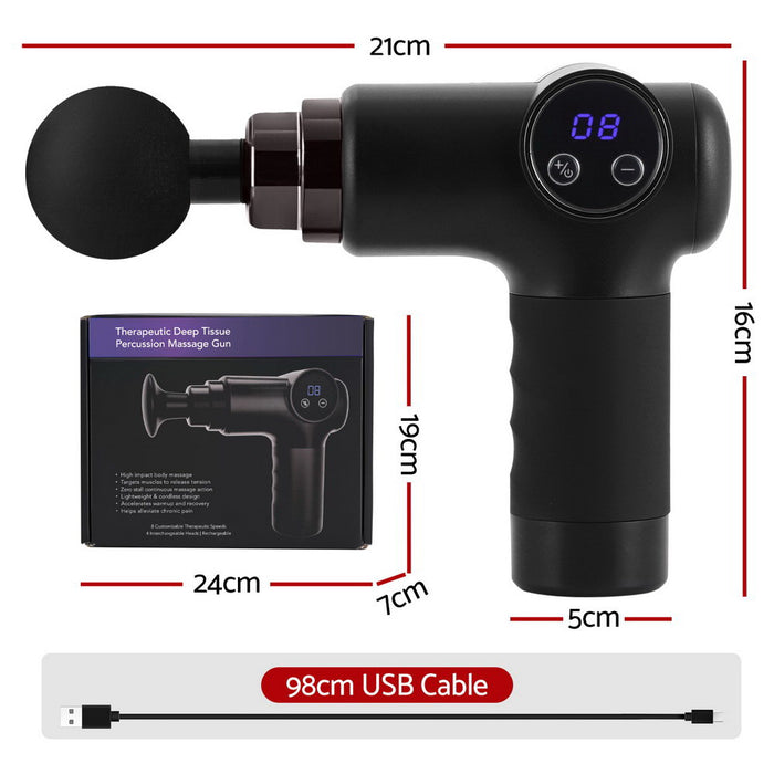 Everfit Massage Gun 8 Speed 4 Heads Vibration Muscle Massager Chargeable Black