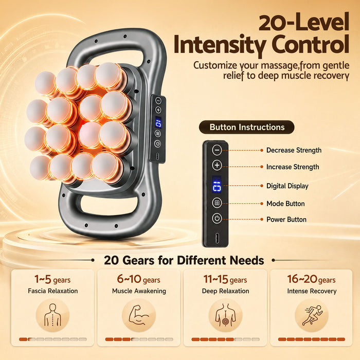 Everfit Deep Tissue Massager 16 Heads with 20 Intensities Deep Percussion Massage Gun Rechargeable
