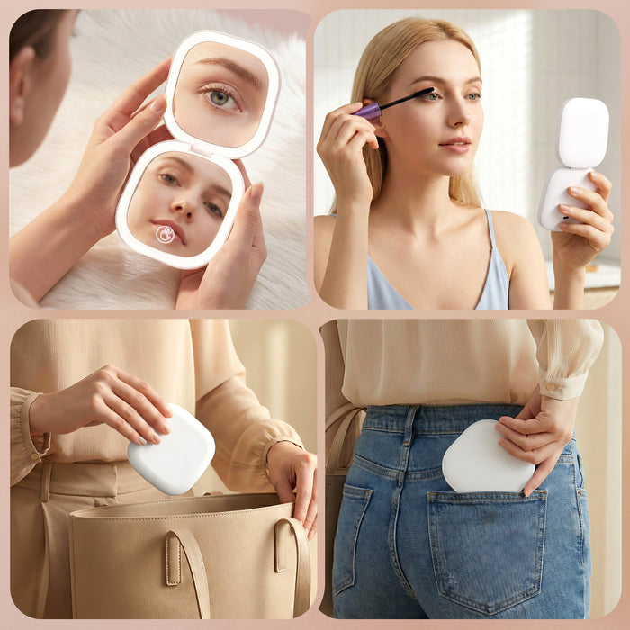Embellir LED Compact Mirror Lighted Travel Makeup Mirror Pocket-Sized 1x 10x Magnification Square White