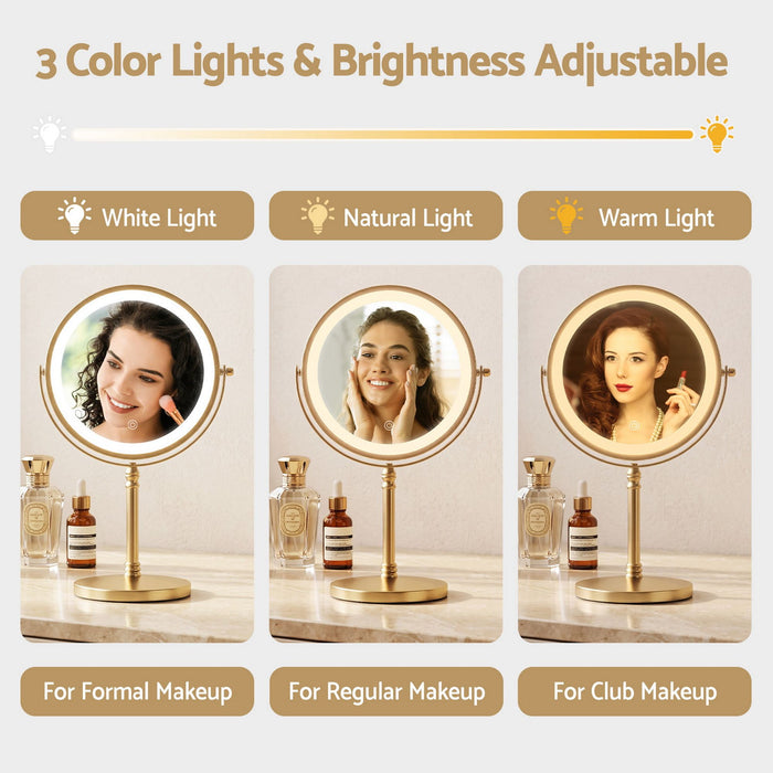 Embellir Lighted Makeup Mirror Rotation 10X Magnifying Double Sided Tabletop Gold