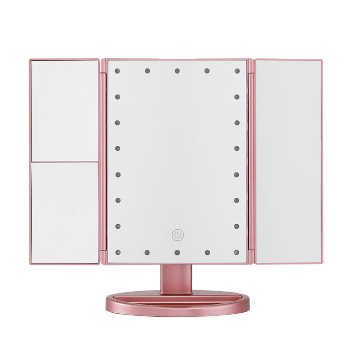 Embellir Tri-fold Makeup Mirror 1X2X3X Magnifying with LED Light Travel Portable Pink