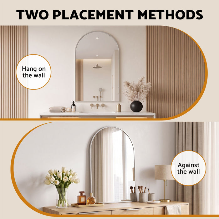 Embellir Arch Wall Mirror, Decorative Silver Frame Mirrors, 86x50cm Bathroom Vanity Mirror, Slim Frame for Living Room Entryway Bedroom Decor