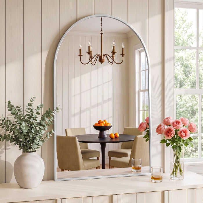 Embellir Arch Wall Mirror, Decorative Silver Frame Mirrors, 86x50cm Bathroom Vanity Mirror, Slim Frame for Living Room Entryway Bedroom Decor