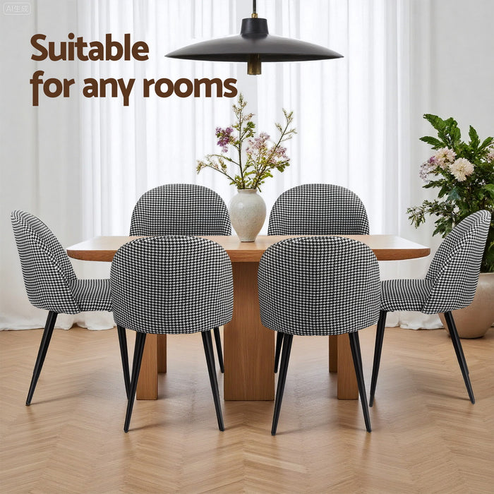Artiss Dining Chairs Set of 2 Linen Solid Curved Houndstooth