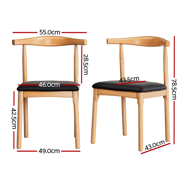 Artiss 2x Dining Chairs Rubber Wood Leather Seat Black