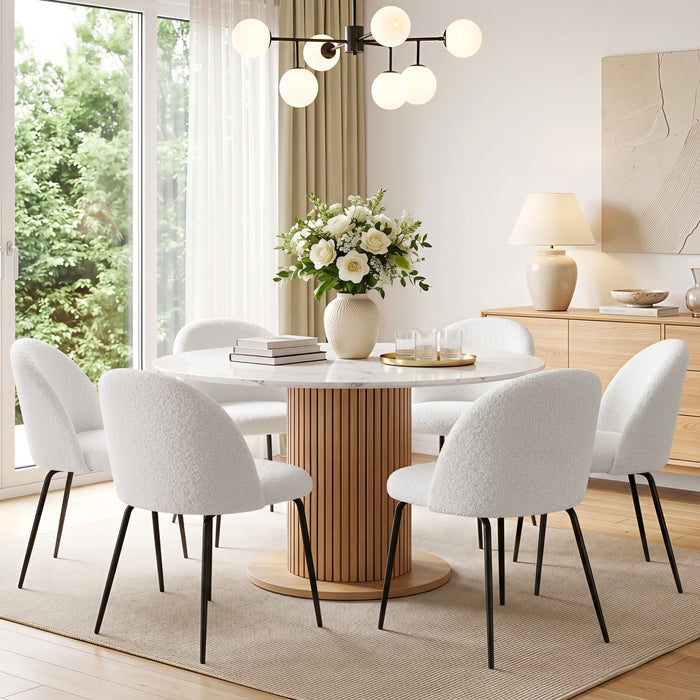 Artiss Dining Chairs Set of 6 Sherpa Boucle White