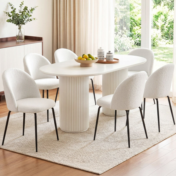 Artiss Dining Chairs Set of 6 Sherpa Boucle White