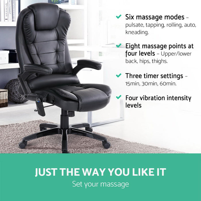 Artiss 8 Point Massage Office Chair Heated Seat Recliner PU Black