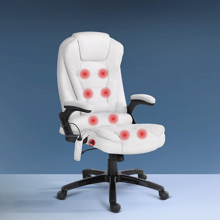 Artiss 8 Point Massage Office Chair Heated Seat Recliner PU White