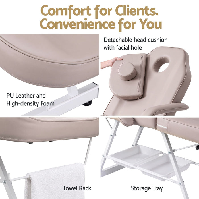 Zenses Beauty Bed with Stool, Beige, Adjustable Facial Massage Table, Tattoo Chair, Salon Services