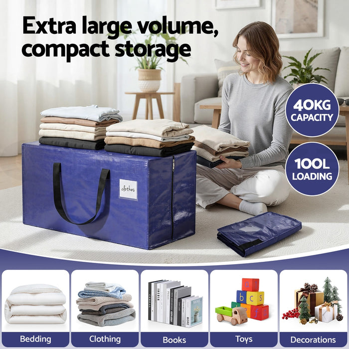 Artiss Moving Bags Heavy Duty Waterproof Backpack Straps Large Storage Totes 5 Pack Blue