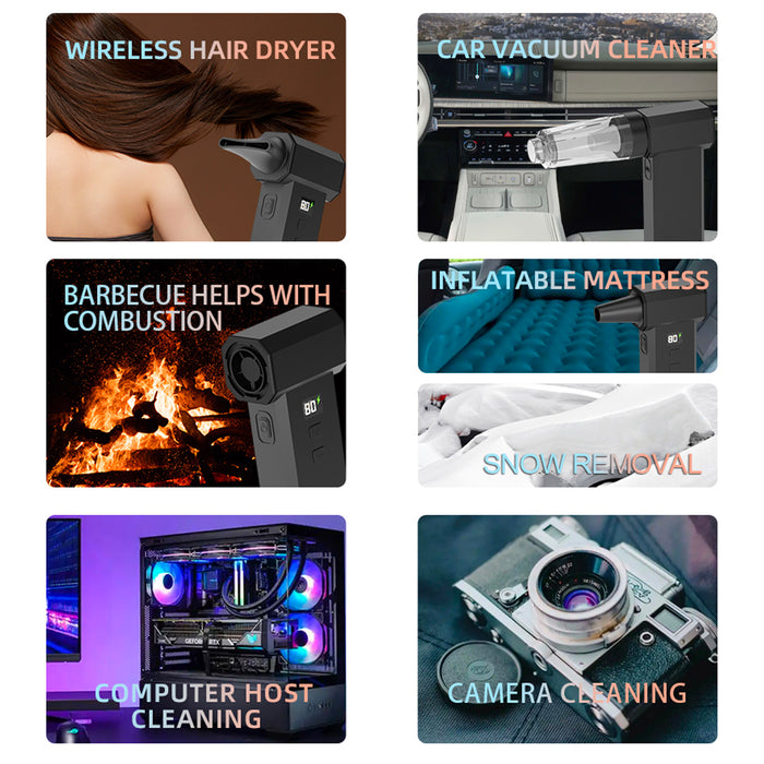 Cordless Air Duster &amp; Vacuum, High-Powered Electric Air Blower with Turbo Fan, Adjustable Speed with LED Light, 8000mAh Rechargeable Battery – for Car