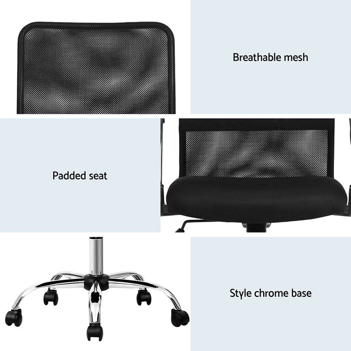 Artiss 2x Mesh Office Chair Mid Back Black