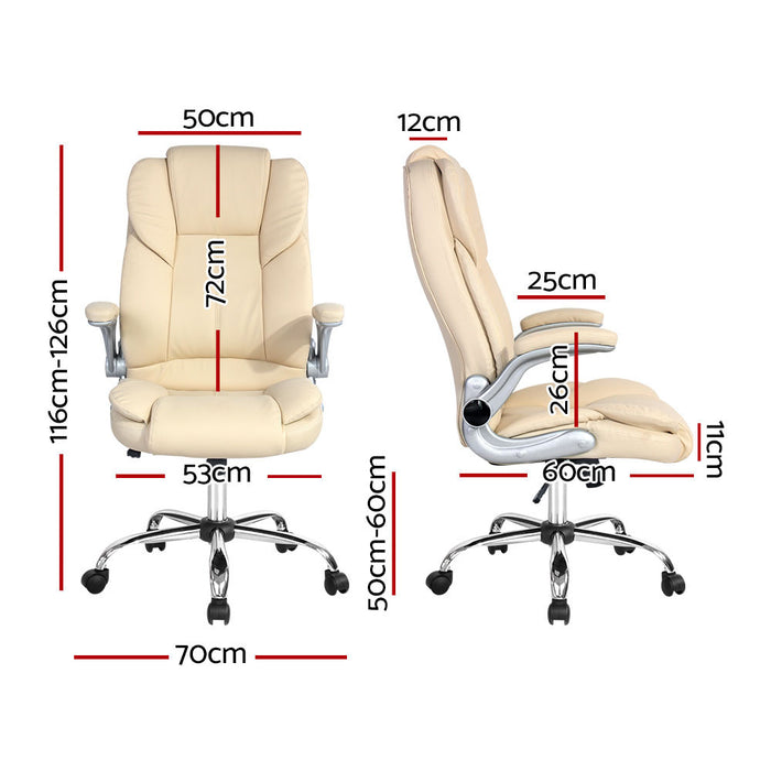 Artiss Executive Office Chair Leather Tilt Beige