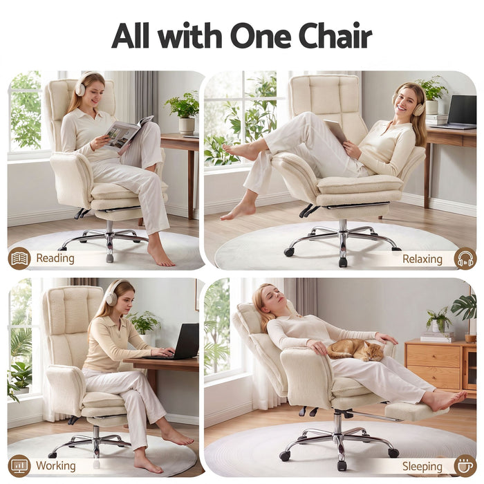 Artiss Big & Tall Criss Cross Office Chair with Flip Armrests Foot Rest Reclining Teddy Fleece Beige