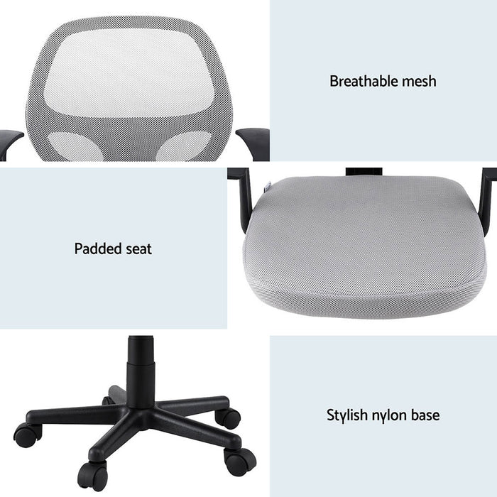 Artiss 2x Mesh Office Chair Computer Gaming Desk Chairs Work Study Mid Back Grey