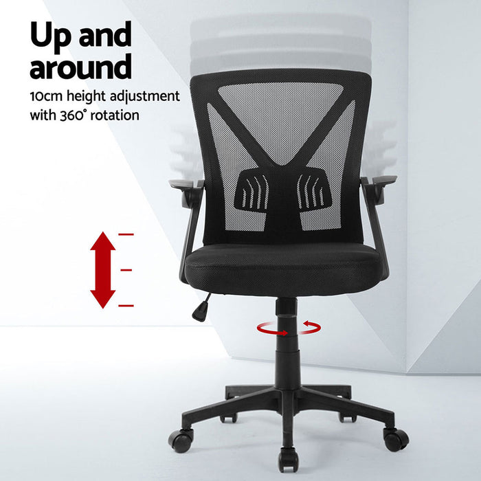 Artiss 2x Mesh Office Chair Mid Back Black