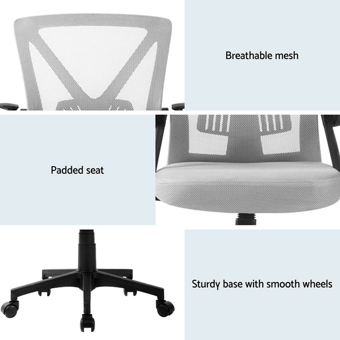 Artiss 2x Mesh Office Chair Mid Back Grey