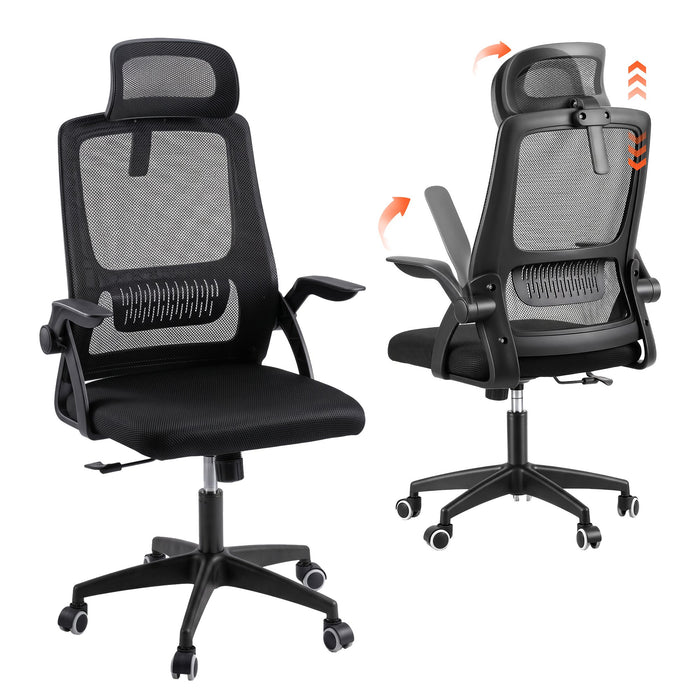 Artiss Ergonomic Office Chair Mesh Deak Chair with Flip-up Arms Adjustable Headrest Black
