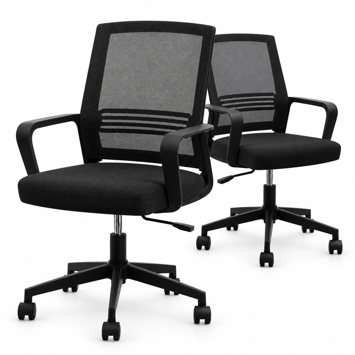 Artiss 2x Ergonomic Office Chair Mesh Mid Back Home Office Desk Chairs with Lumbar Support Black