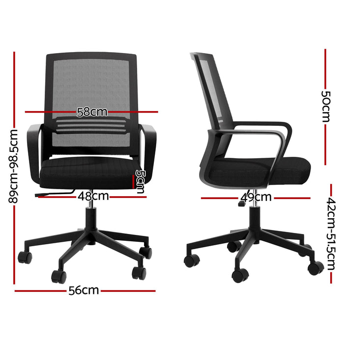 Artiss 2x Ergonomic Office Chair Mesh Mid Back Home Office Desk Chairs with Lumbar Support Black
