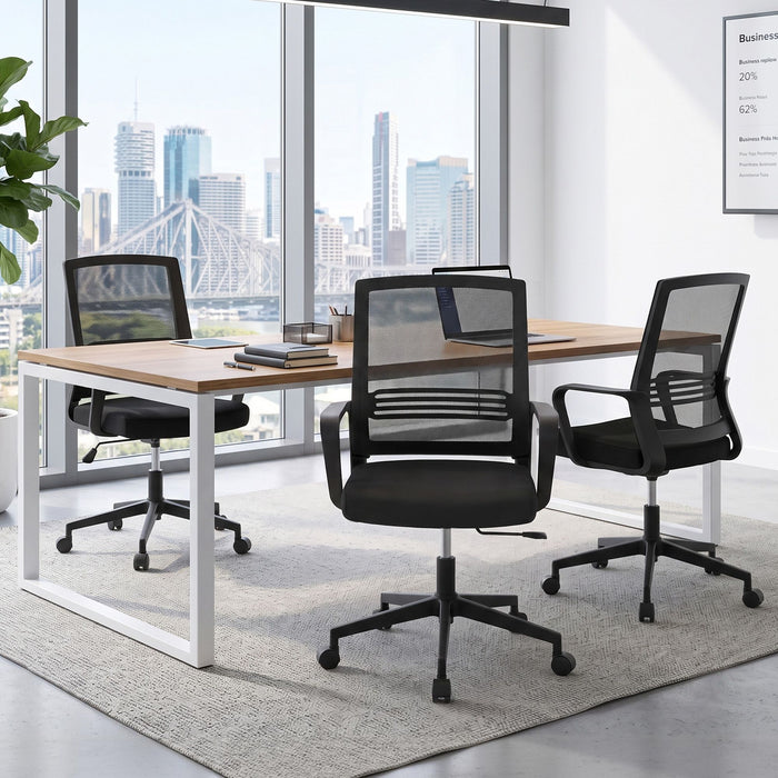 Artiss 2x Ergonomic Office Chair Mesh Mid Back Home Office Desk Chairs with Lumbar Support Black