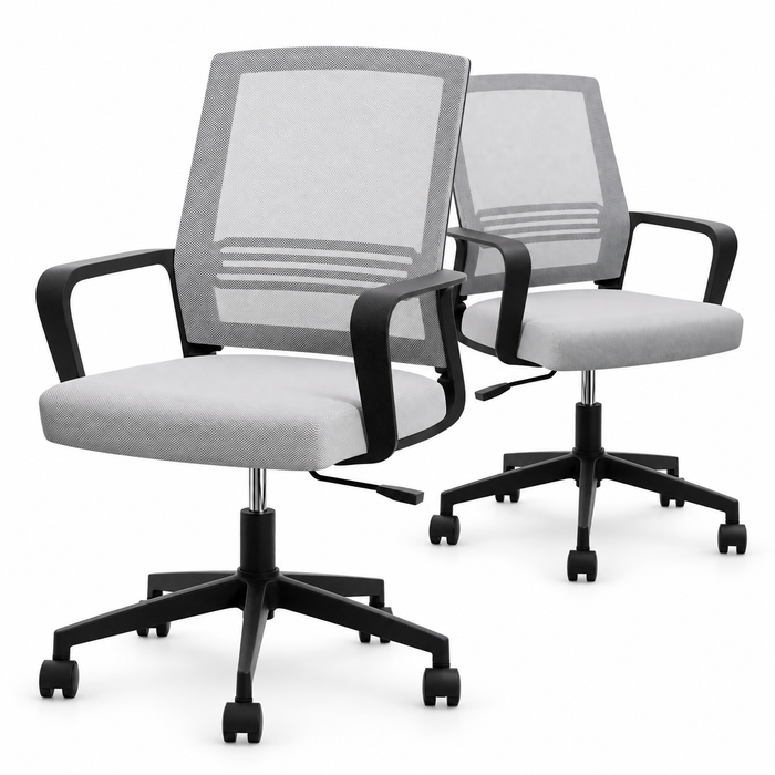 Artiss 2x Ergonomic Office Chair Mesh Mid Back Home Office Desk Chairs with Lumbar Support Grey
