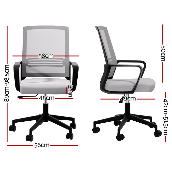Artiss 2x Ergonomic Office Chair Mesh Mid Back Home Office Desk Chairs with Lumbar Support Grey