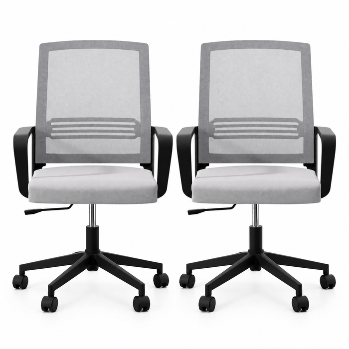 Artiss 2x Ergonomic Office Chair Mesh Mid Back Home Office Desk Chairs with Lumbar Support Grey