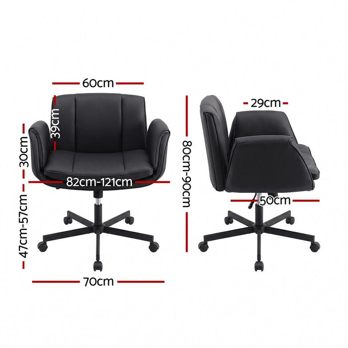 Artiss Cross Legged Office Chair PU Leather Swivel Vanity Chair Wide Seat Adjustable Arms Black
