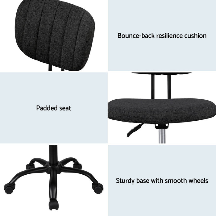 Artiss Armless Office Chair with Wheels, Ergonomic 360° Swivel Home Office Desk Chair, Height Adjustable Computer Task Chair with Fabric Back and Seat for Small Space, Black