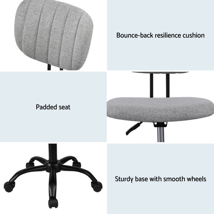 Artiss Armless Office Chair with Wheels, Ergonomic 360° Swivel Home Office Desk Chair, Height Adjustable Computer Task Chair with Fabric Back and Seat for Small Space, Grey