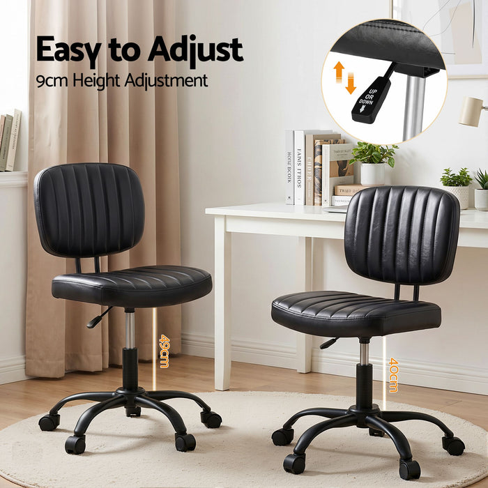 Artiss Armless Office Chair with Wheels, Ergonomic PU Leather Office Desk Chair, Height Adjustable 360° Swivel Computer Task Chair for Home Office, Study Room & Small Space, Black