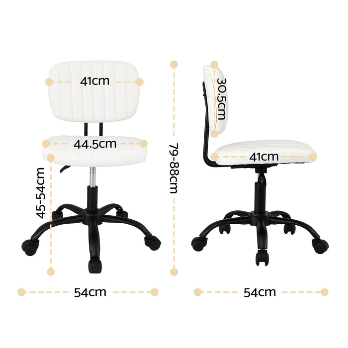 Artiss Armless Office Chair with Wheels, Ergonomic PU Leather Office Desk Chair, Height Adjustable 360° Swivel Computer Task Chair for Home Office, Study Room & Small Space, White