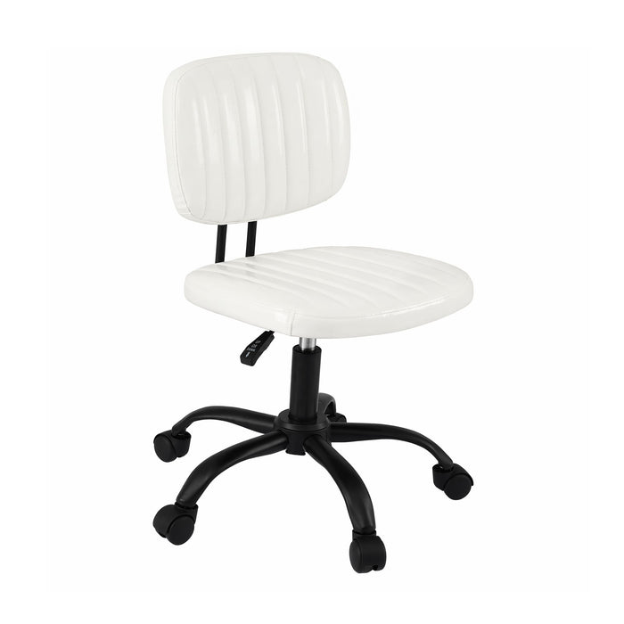 Artiss Armless Office Chair with Wheels, Ergonomic PU Leather Office Desk Chair, Height Adjustable 360° Swivel Computer Task Chair for Home Office, Study Room & Small Space, White