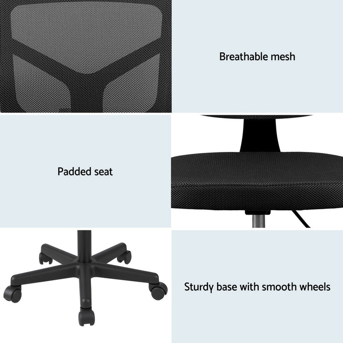 Artiss Armless Office Chair with Wheels, Ergonomic 360° Swivel Home Office Desk Chair, Height Adjustable Computer Task Chair with Fabric Back and Seat for Small Space, Black