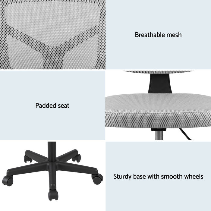 Artiss Armless Office Chair with Wheels, Ergonomic 360° Swivel Home Office Desk Chair, Height Adjustable Computer Task Chair with Fabric Back and Seat for Small Space, Grey