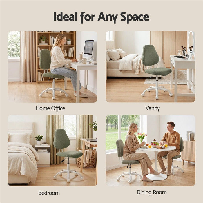 Artiss Armless Office Chair Ergonomic Soft Fleece Height Adjustable Vanity Desk Chair Green
